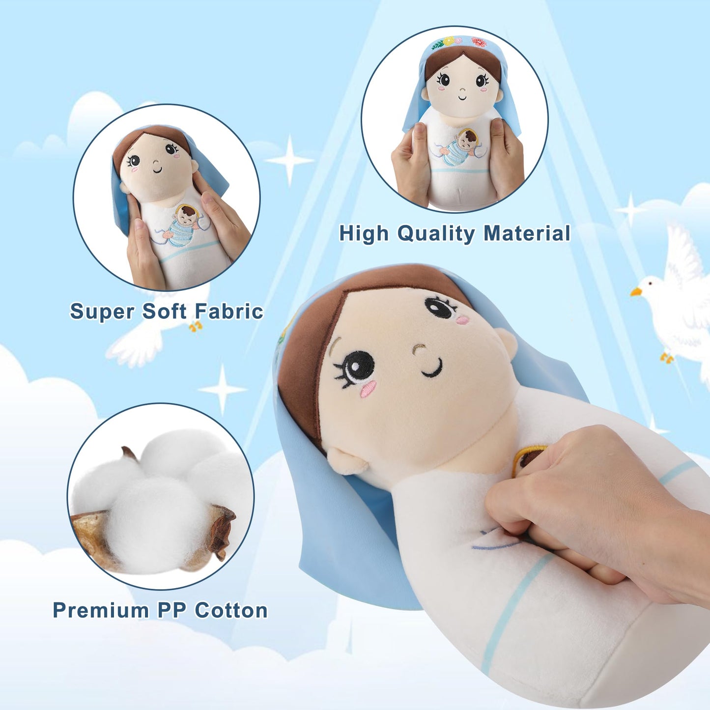 Leyoha Christmas Plush Nativity Scene Set - Mary Plush Baby Jesus Plush Soft Cuddly Stuffed Animal, Perfect Holiday Decor Christ
