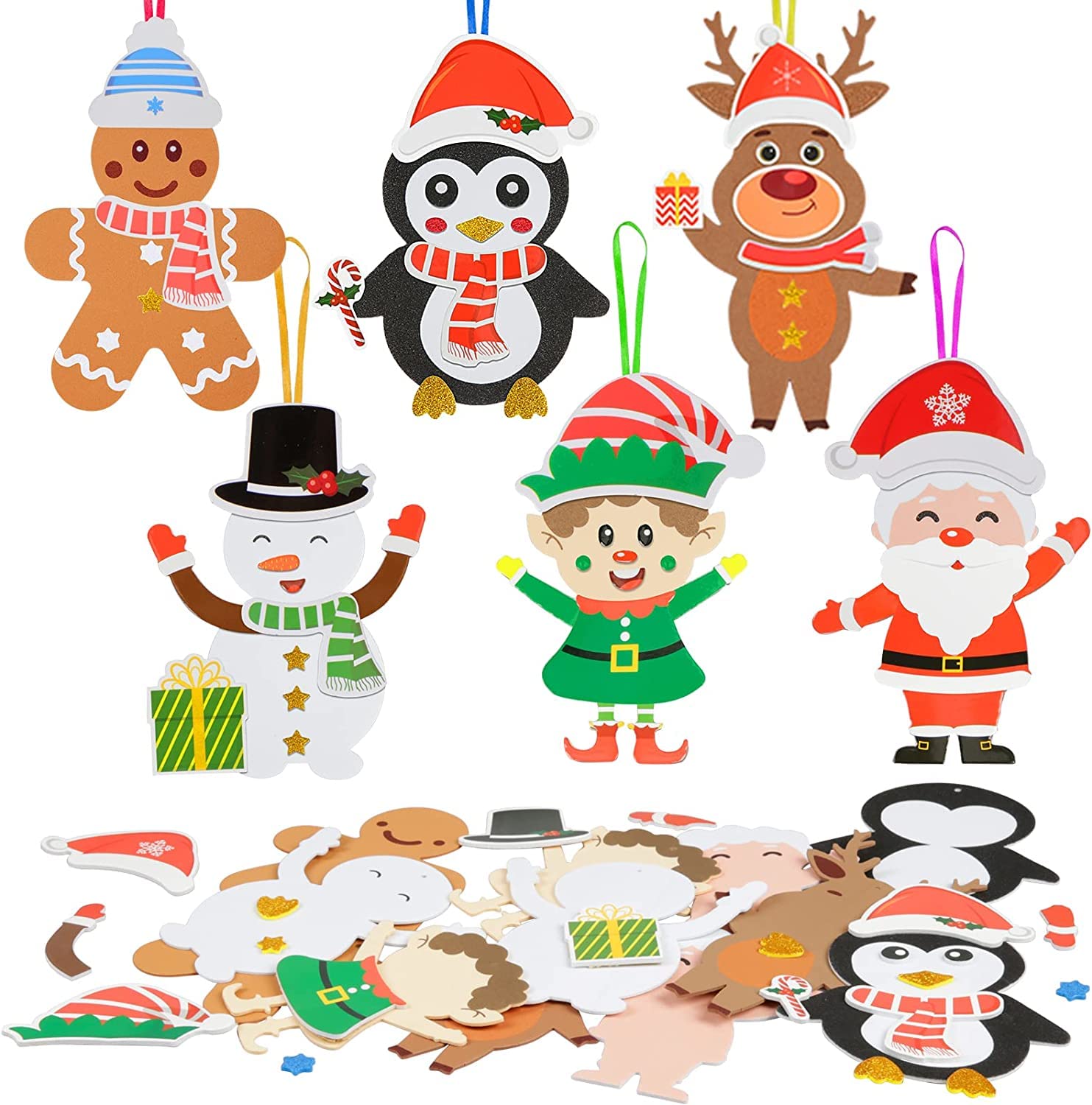 Fennoral 12 Pack Christmas Crafts For Kids Christmas Foam Stickers With Snowman Penguin Santa Claus Elf Gingerbread Man Reindeer