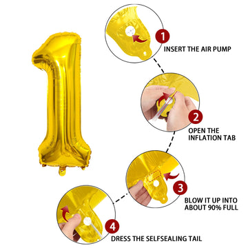 1 Number Balloon Gold 40 Inch Big Foil Mylar 1St Balloons For 1 Year Old Boy Girl Birthday Party Decorations Wedding Anniversary