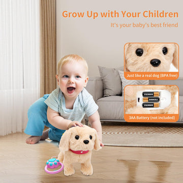 Monealpis Interactive Walking Dog Toy - Toddler Walking Plush Dog Toys For Kids, Toys For Girls 2 Years Old - Electronic Golden