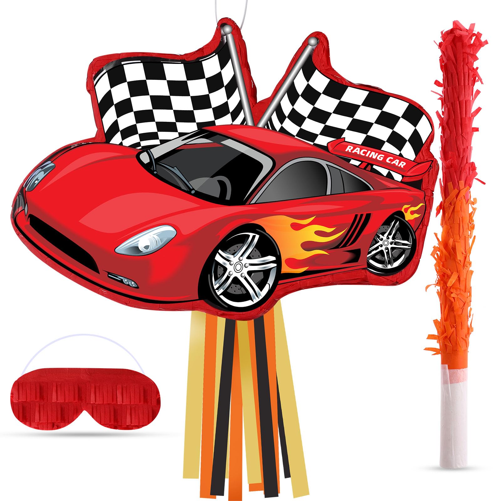 Cars Piata Race Car Piata Supplies Racing Party Piata Decoration Supplies with Blindfold Bat 16.6 x 12.4 x 3.3 Racecar Piata Bun