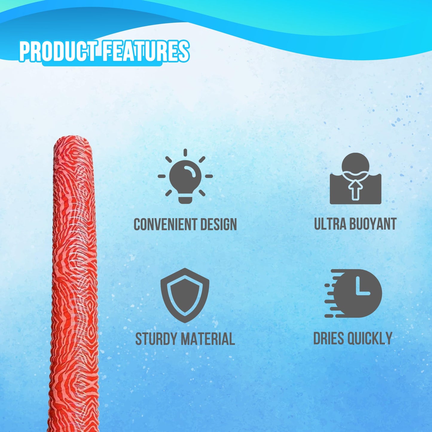 Vos Mega Foam Pool Wavy Noodle Effusion (Kovo Coral), Premium & Big, Super Soft Pool Noodle For Swimming And Floating, Pool Floats, Lake Floats For Adults & Kids, Single Pack