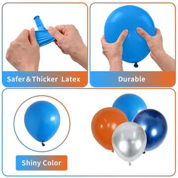 Jobkoo Blue Orange Space Balloons, 55 Pcs Set - Natural Latex Boys' Party Decorations For Birthday, Baby Shower, Wedding And Mor