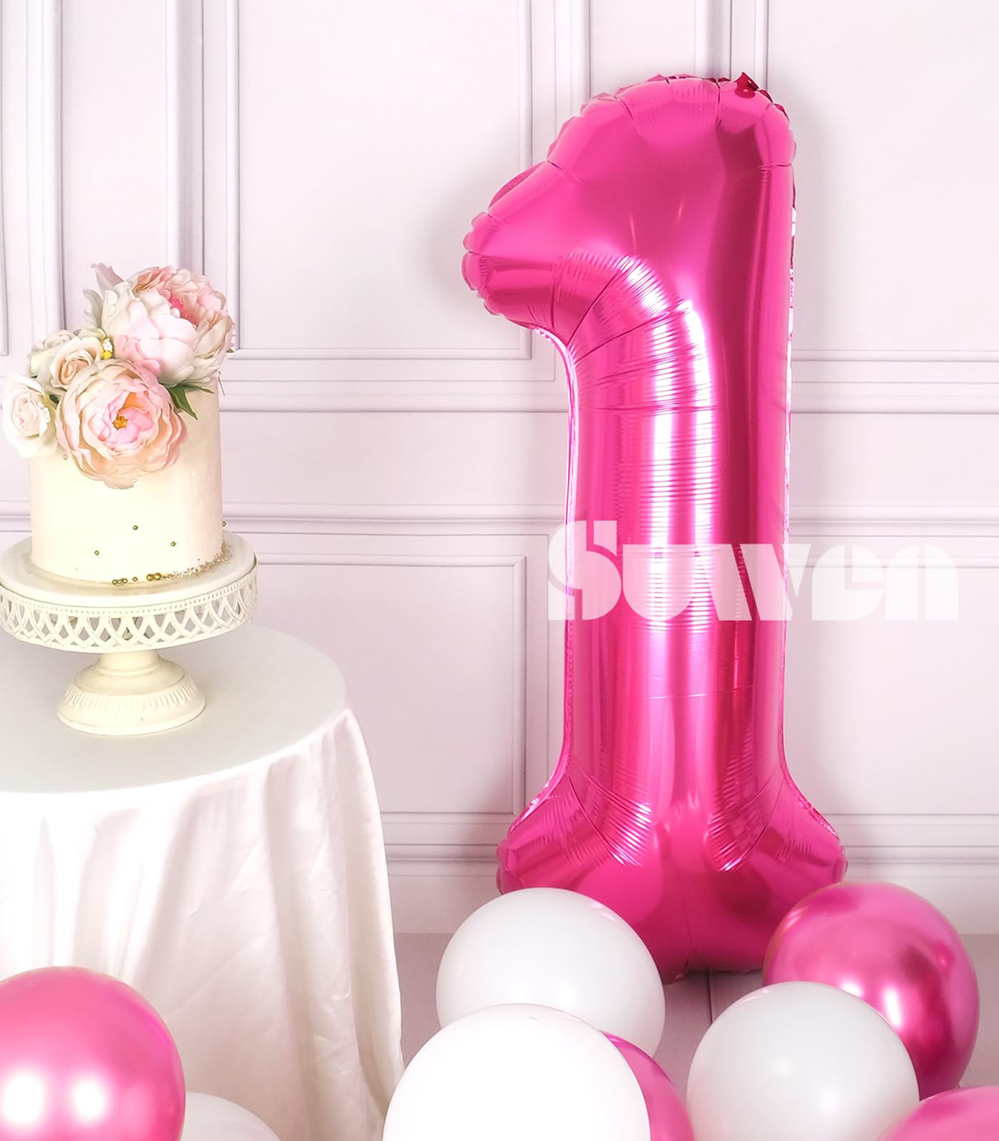 Suwen 40 Inch Hot Pink Large 1 Balloon Numbers Big Foil Helium Number Balloons 0-9 Jumbo Happy 1St Mylar Birthday Party Decorati