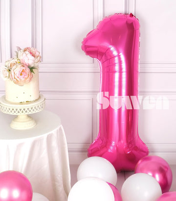 Suwen 40 Inch Hot Pink Large 1 Balloon Numbers Big Foil Helium Number Balloons 0-9 Jumbo Happy 1St Mylar Birthday Party Decorati