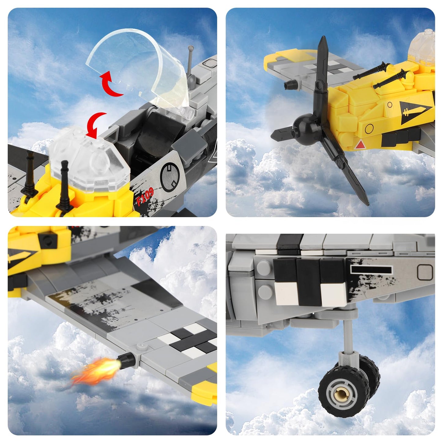 Toy Player Bf-109 Fighter Jet Plane Jet Building Set - Compatible With Leg0 7 Year Old Boy, Military Airplanes Model, Gift For Boys Age 6 7 8 9 10 11 12 And Ww2 Military Setcollectors & Enthusiasts
