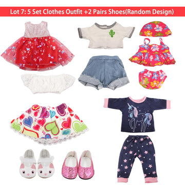 Augfrog 14 Pcs 18 Inch Doll Accessories,5 Sets Of Doll Clothes And 2 Pairs Of Doll Shoes (Send By Random) For 18 Inch American D