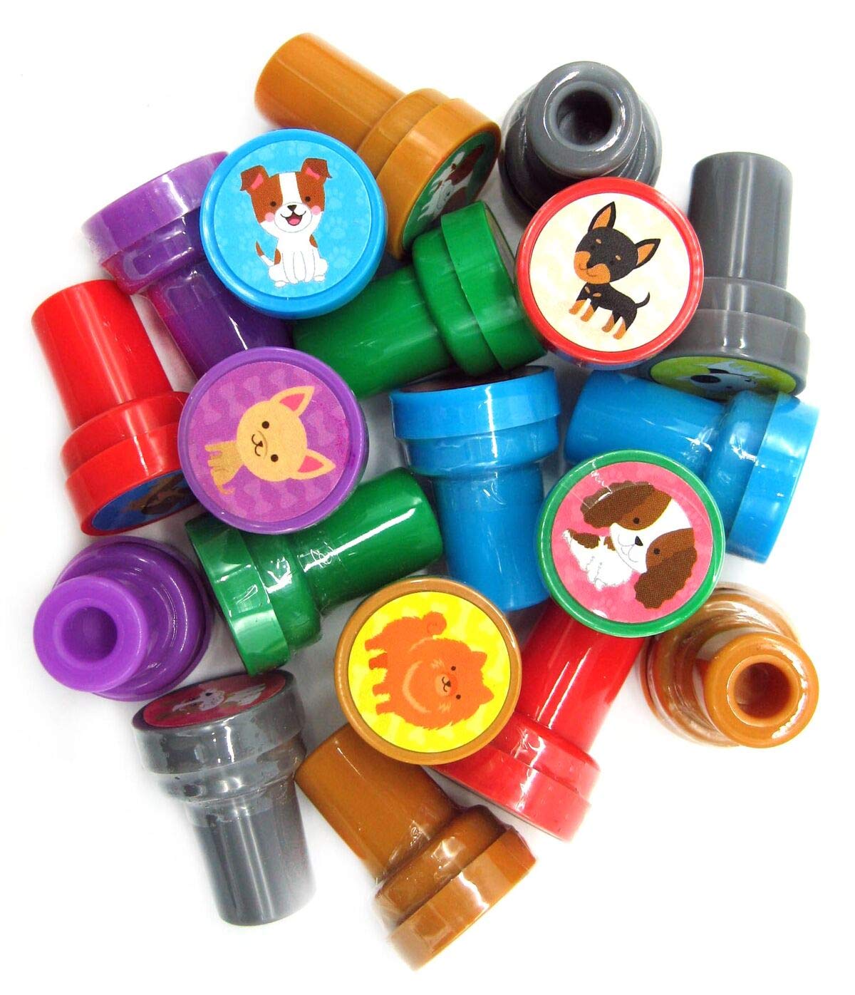 Tiny Mills 24 Pcs Dog and Puppies Stampers for Kids Assorted Stamps for Kids Self Ink Stamps Dog Puppy Birthday Party, Puppy Par