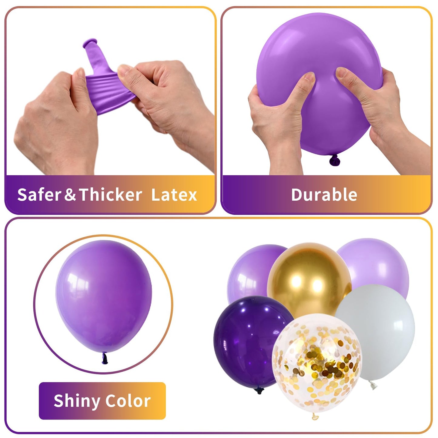 Jobkoo Purple White 60Pcs Balloon Set For Girls Birthday, Princess Themed With Gold Confetti, 12-Inch Latex Balloons For Baby Sh