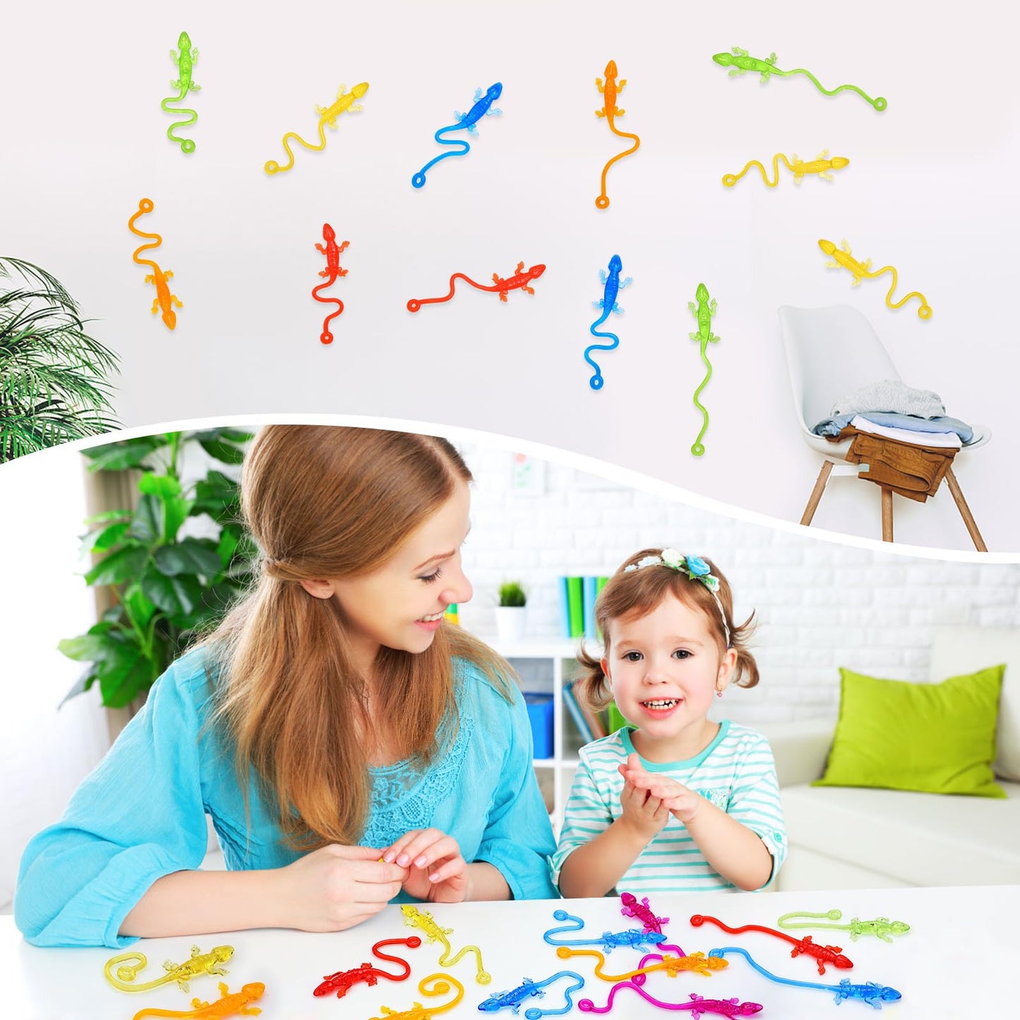 Hlartnet 100 Pcs Sticky Lizards For Kids, Stretchy Sticky Lizards Toys Bulk For Reptile Party Favors, Children Lizards Gifts For Goodie Bags Stuffers Pinata Filler Students Rewards