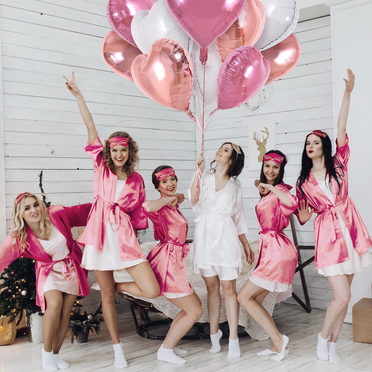 TONIFUL 30Pcs 18 Inch Rose Gold Pink Heart Balloons Pink White Heart Shape Foil Mylar Balloons Decoration for Birthday Valentine