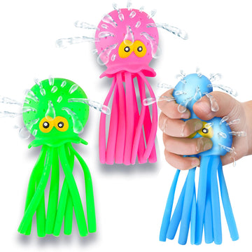 Artcreativity Octopus Water Balls, Set Of 3, Rubber Kids’ Bath Toys, Sensory Stress Relief Pool Toys For Kids, Cute Goodie Bag Fillers For Boys And Girls, Pink, Blue And Green