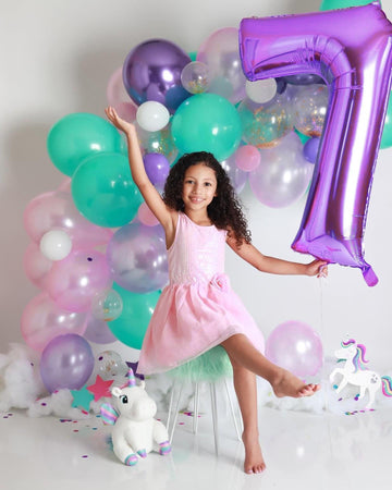 40 Inch Number 7 Balloon, Jumbo Seven Purple Lavender Birthday Decorations, 7 17 27 70 Year Old Balloon, Mylar Foil Balloon Numb