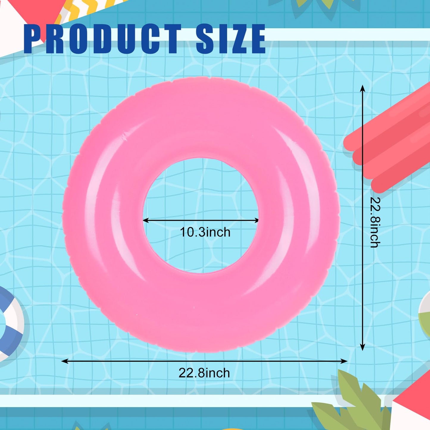 Whaline 4Pcs Pink Inflatable Pool Float Toy Swim Tube Ring Pool Tube for Teen Boy Girl Outdoor Summer Swimming Pool Beach Party Favor Supplies