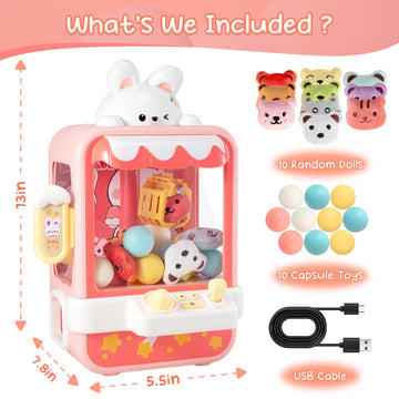 Laoyebaohao Bunny Claw Machine For Kids Toys For Girls Mini Vending Machine Toys With Mini Plush Toys Adjustable Sounds And Music Party Birthday Toys Girls Toys Gifts For Girls