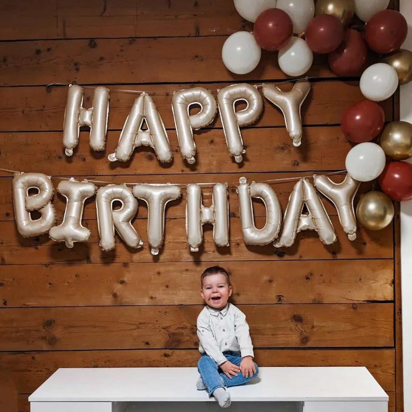 Happy Birthday Balloons Banner Beige,16 Inch Cream White Mylar Foil Letters Birthday Sign Banner Bunting For Boys Girls Men Wome