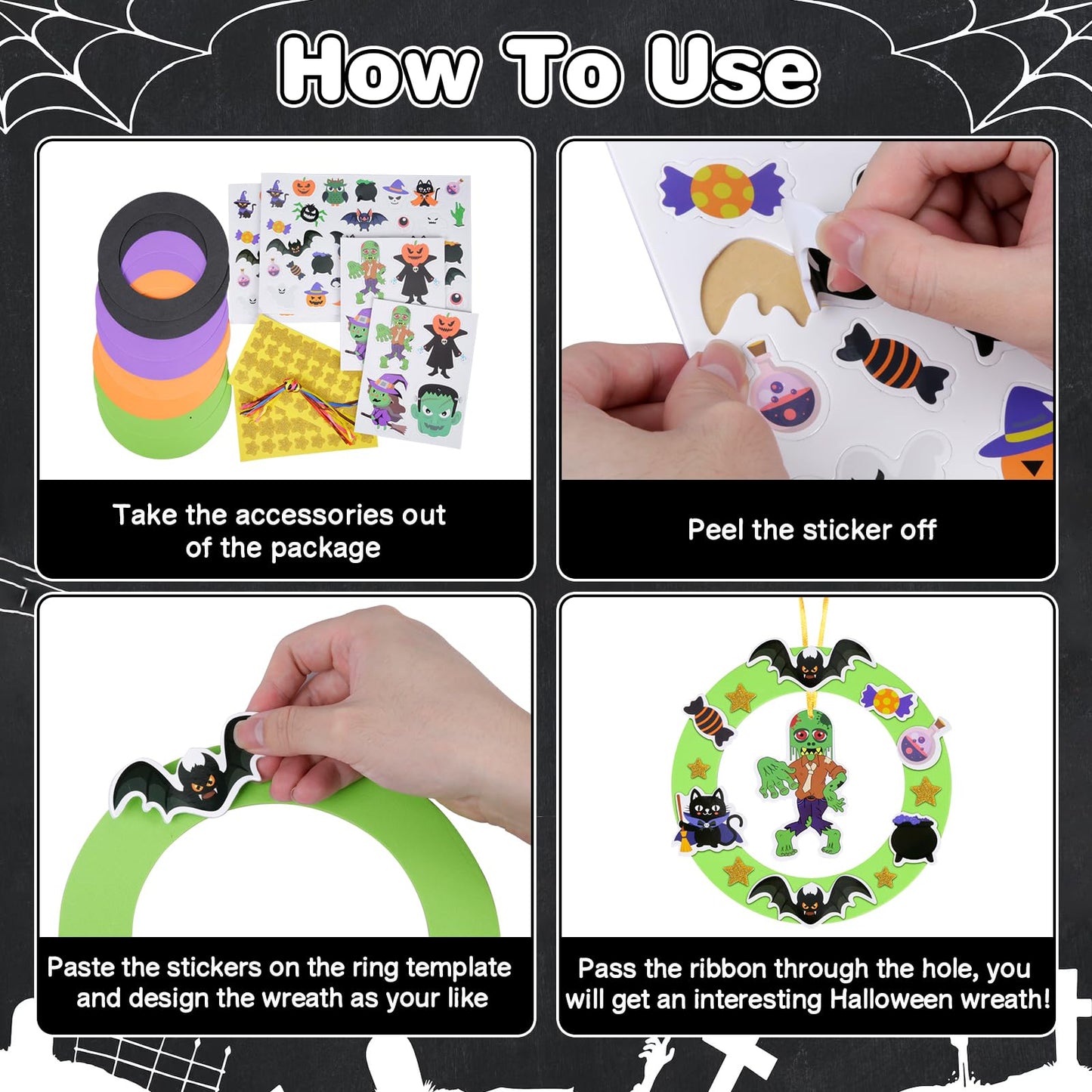 Fennoral 8 Pack Halloween Wreath Craft Kit For Kids Make You Own Halloween Wreath Foam Sticker Diy Halloween Arts And Crafts For