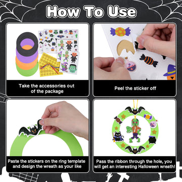 Fennoral 8 Pack Halloween Wreath Craft Kit For Kids Make You Own Halloween Wreath Foam Sticker Diy Halloween Arts And Crafts For