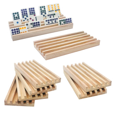 Essajoy Wooden Domino Trays/Racks Set Of 8 Mexican Train Domino Trays/Racks Double 12 Tiles Holders Rack Domino Tiles Holders Domino Wood Holder? Dominoes Not Included?