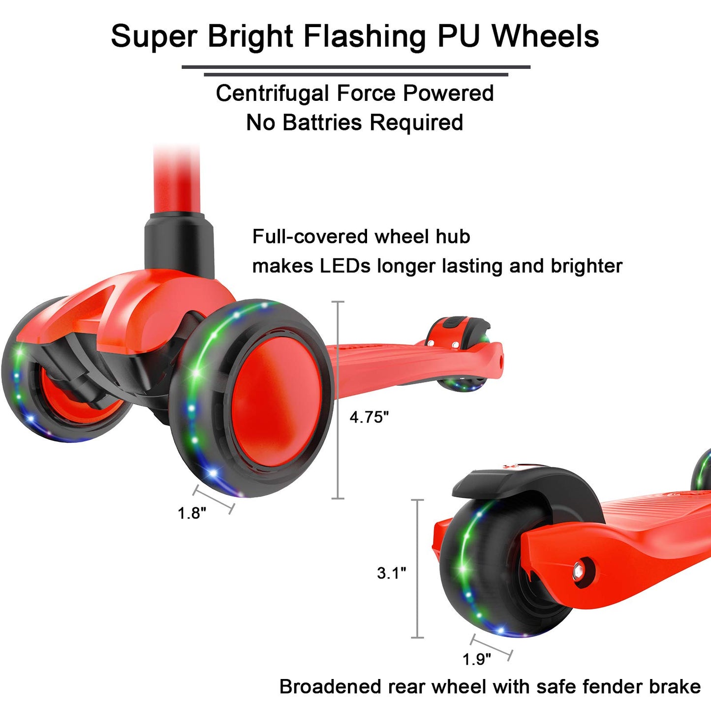 Allek Kick Scooter B03, Lean 'N Glide 3-Wheeled Push Scooter With Extra Wide Pu Light-Up Wheels, Any Height Adjustable Handlebar