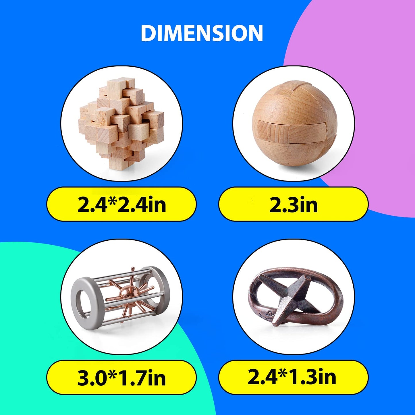 ActPo 4Pcs Wooden and Metal Puzzles Gift for Kids and mature-themed Educational Toys Office Toys 3D Unlock Interlock Assorted Brain Teasers Puzzles
