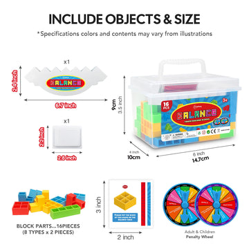 Iyuepeng 16Pcs Tetra Balance Tower Drop Game Fun Stacking Blocks With Storage Box & Wheel Spinner Balancing Interactive Board Ga
