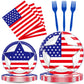 Wiooffen 96 Pcs Veterans Day Party Supplies Memorial Day Tableware Set 4Th Of July Paper Plates Patriotic Freedom Stars Party Pl