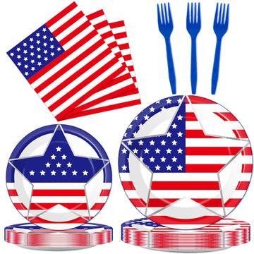Wiooffen 96 Pcs Veterans Day Party Supplies Memorial Day Tableware Set 4Th Of July Paper Plates Patriotic Freedom Stars Party Pl