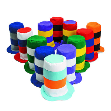 Fun Express 12 x 24 Colorful Striped Felt Stovepipe Hats Assortment - 12 Hates - Assorted Colors - Great for School and Party Ev