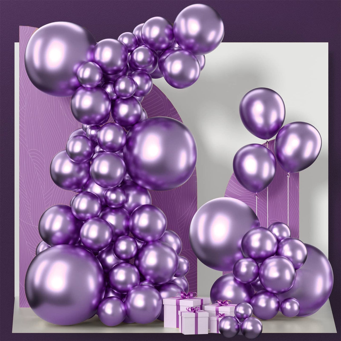 PartyWoo Metallic Purple Balloons - 130 pcs in 18", 12", 10", 5" Sizes, Rubber Material, Perfect for Birthday & Wedding Decorations