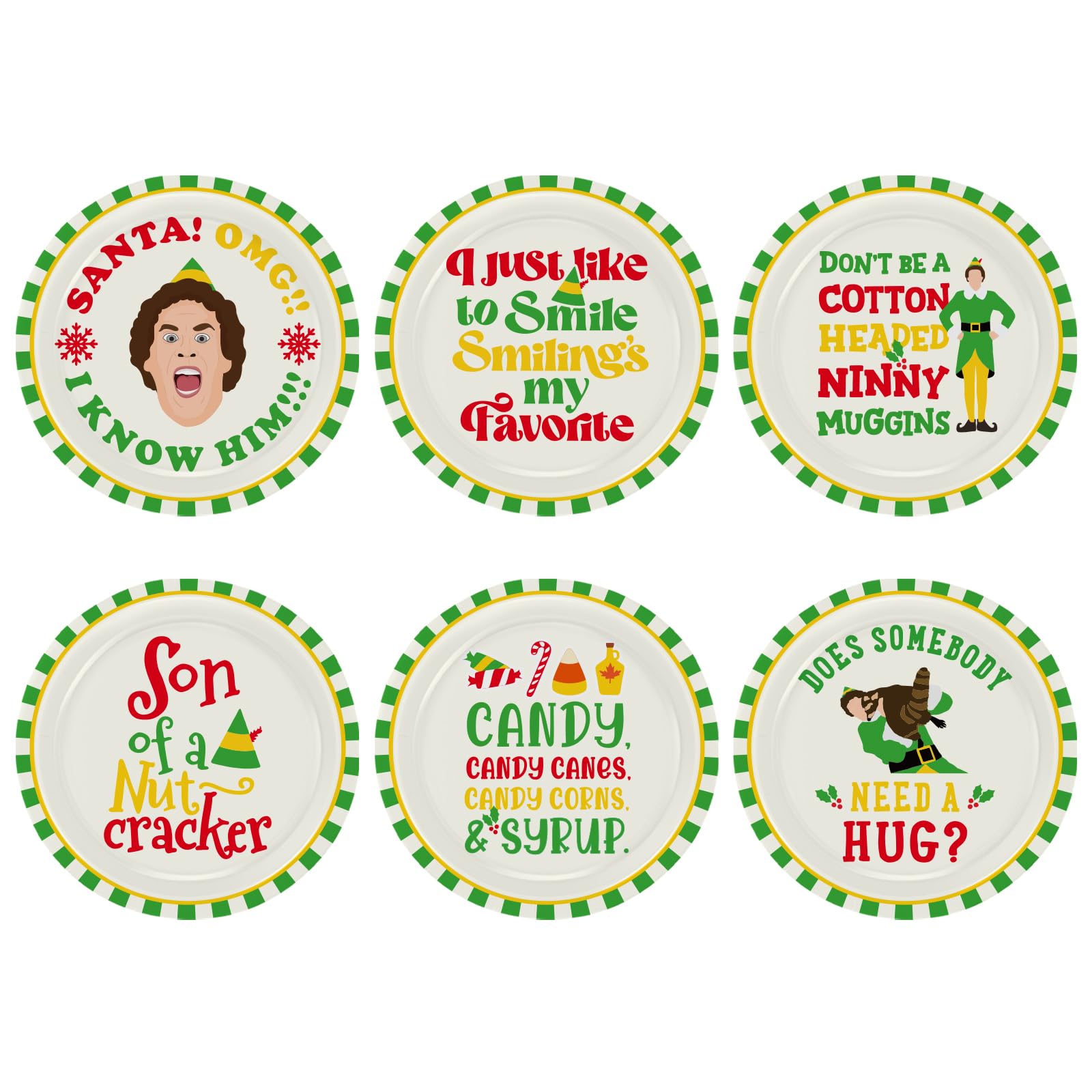 Arsemica Elf Christmas Paper Plates, 60 Count Disposable Christmas Dinner Plates, Buddy The Elf Party Decor Supplies, Funny Xmas