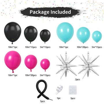 Tik Music Birthday Party Decorations,Rose Red Blue Black Balloon Garland With Explosion Star Foil Balloons For Music Hip Hop Theme Birthday Graduation Party Supplies
