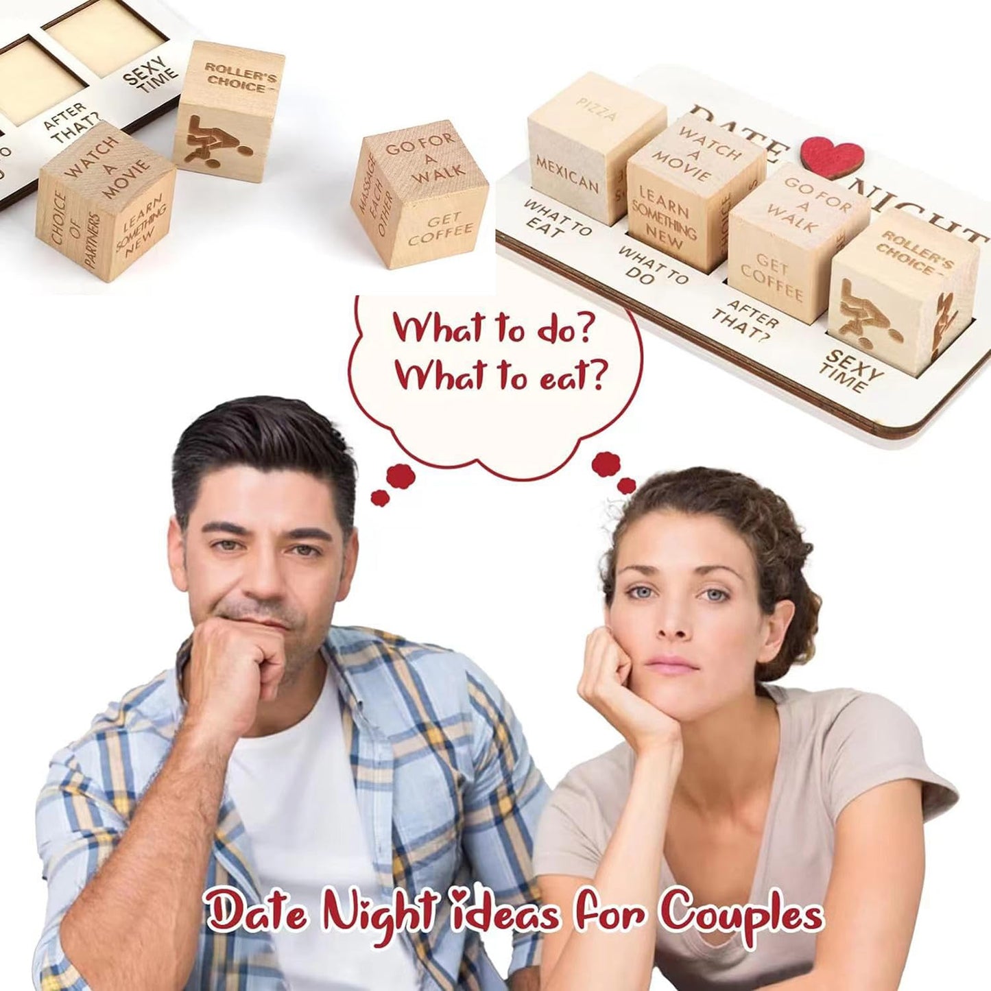Yckeogln Date Night Dice After Dark Edition,Wooden Board Game for Couple,Decision Dice, for Him & Her,Funny Wedding Gifts, Valen