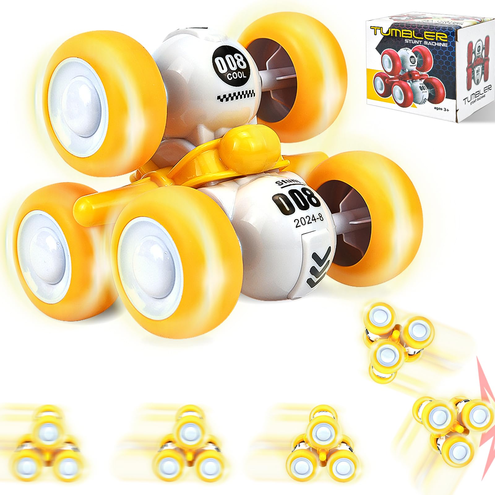 Cddzsw Pull Back Truck For Toddler Boys For Ages 3-5,6 Rounds Inertia 360 Rotating Stunt Car Toys 3 4 5 6 Year Old Kids,Push And