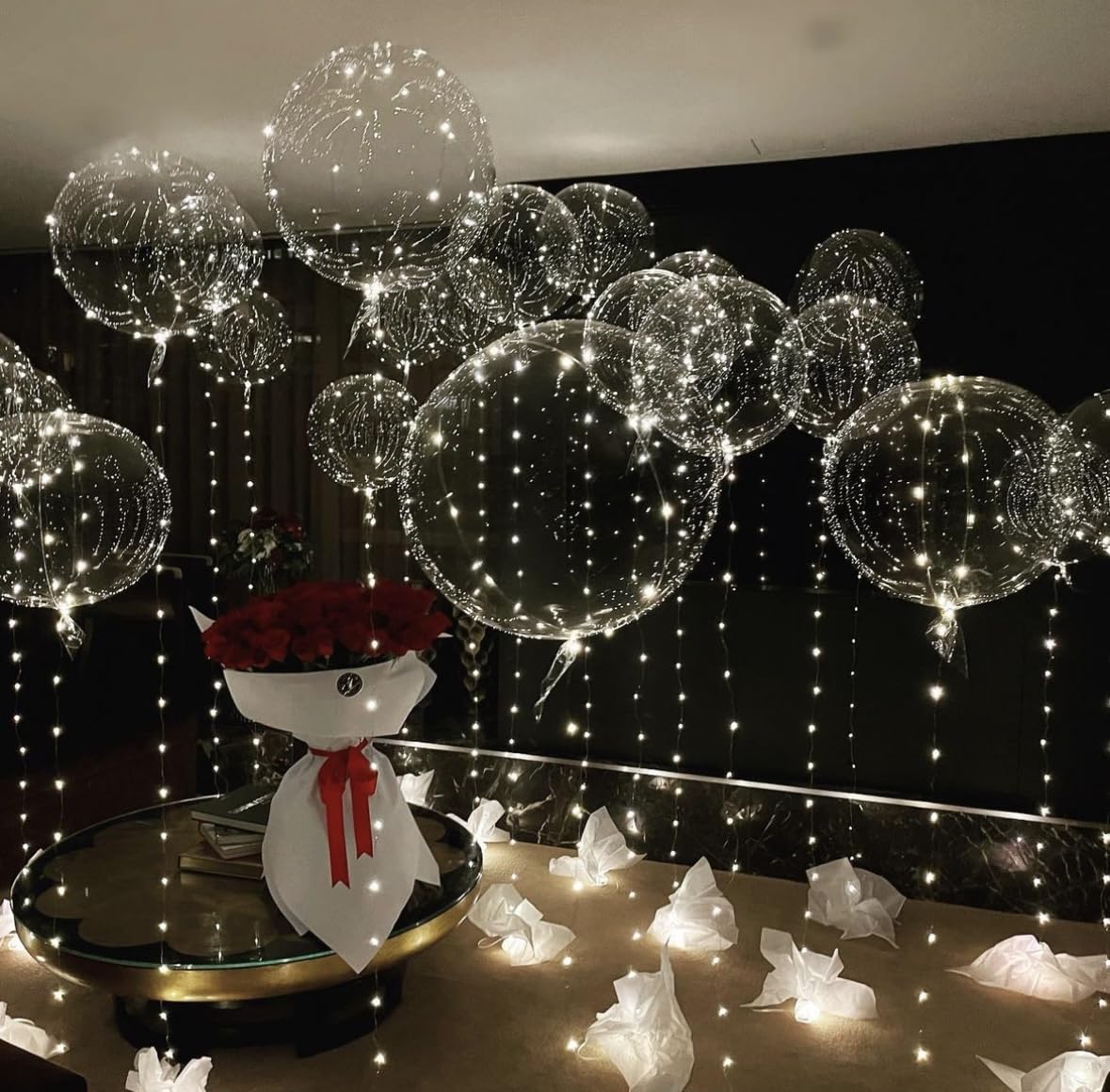 Warm White Led Balloons 6Set Light Up Balloons Clear Bobo Balloons With String Lights For Party, Birthday, Anniversary, Wedding, Christmas(Warm White)