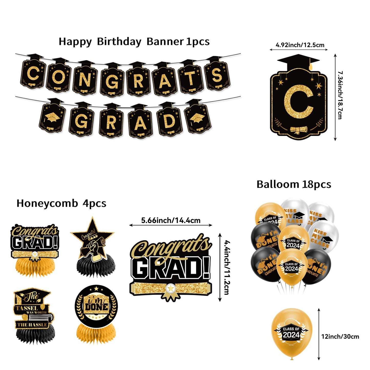 Graduation Decorations Class Of 2024,Gold Themed Graduation Decorations Set,Class Of 2024 Backdrop Banner,Graduation Hanging Swi
