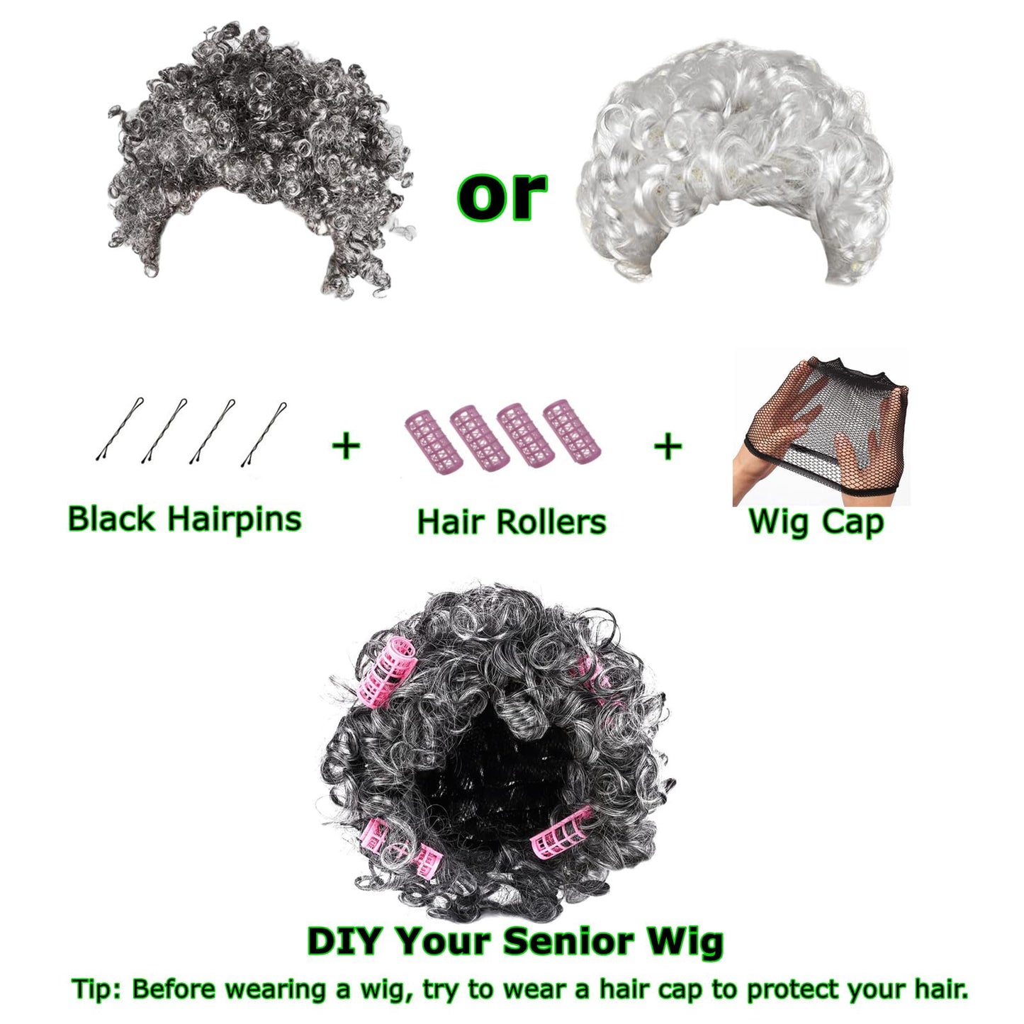 Lfdavp Old Lady Costume Wig For Girls, 100Th Day Of School Kids Granny Wigs 20Pcs (White)