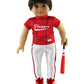 American Fashion World Red Baseball Uniform for 18-Inch Dolls | Premium Quality & Trendy Design | Includes Accessories