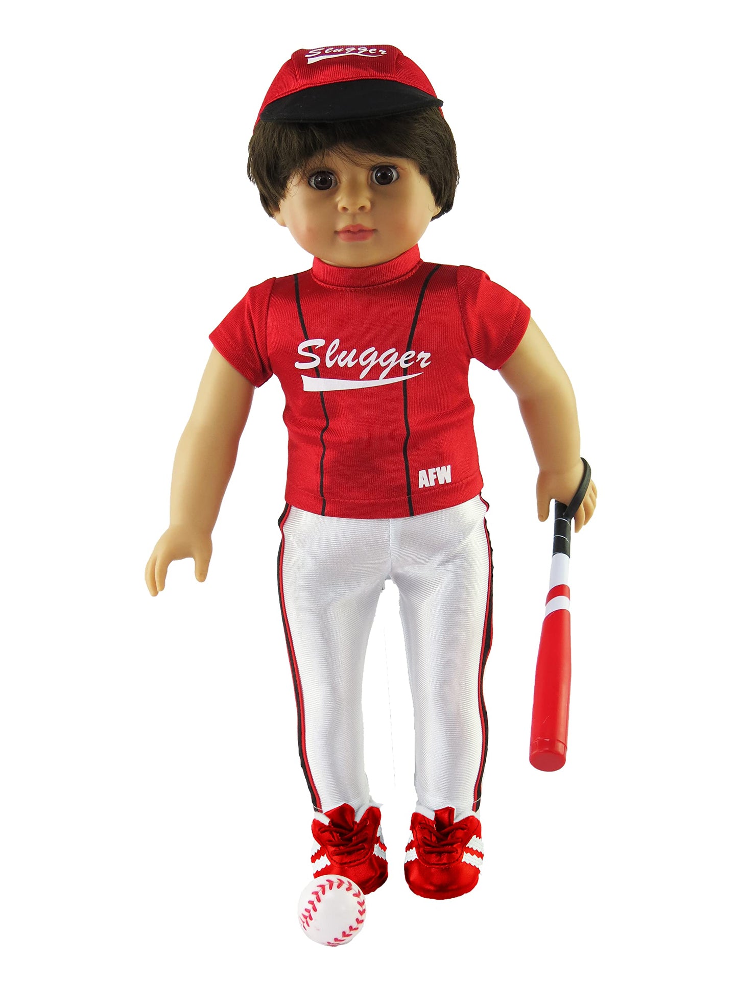 American Fashion World Red Baseball Uniform for 18-Inch Dolls | Premium Quality & Trendy Design | Includes Accessories