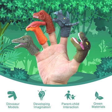5Pcs Dinosaur Finger Puppets, Dinosaur Birthday Party Decorations Supplies Finger, Rubber Finger Puppets, Bath Finger Puppets Ba