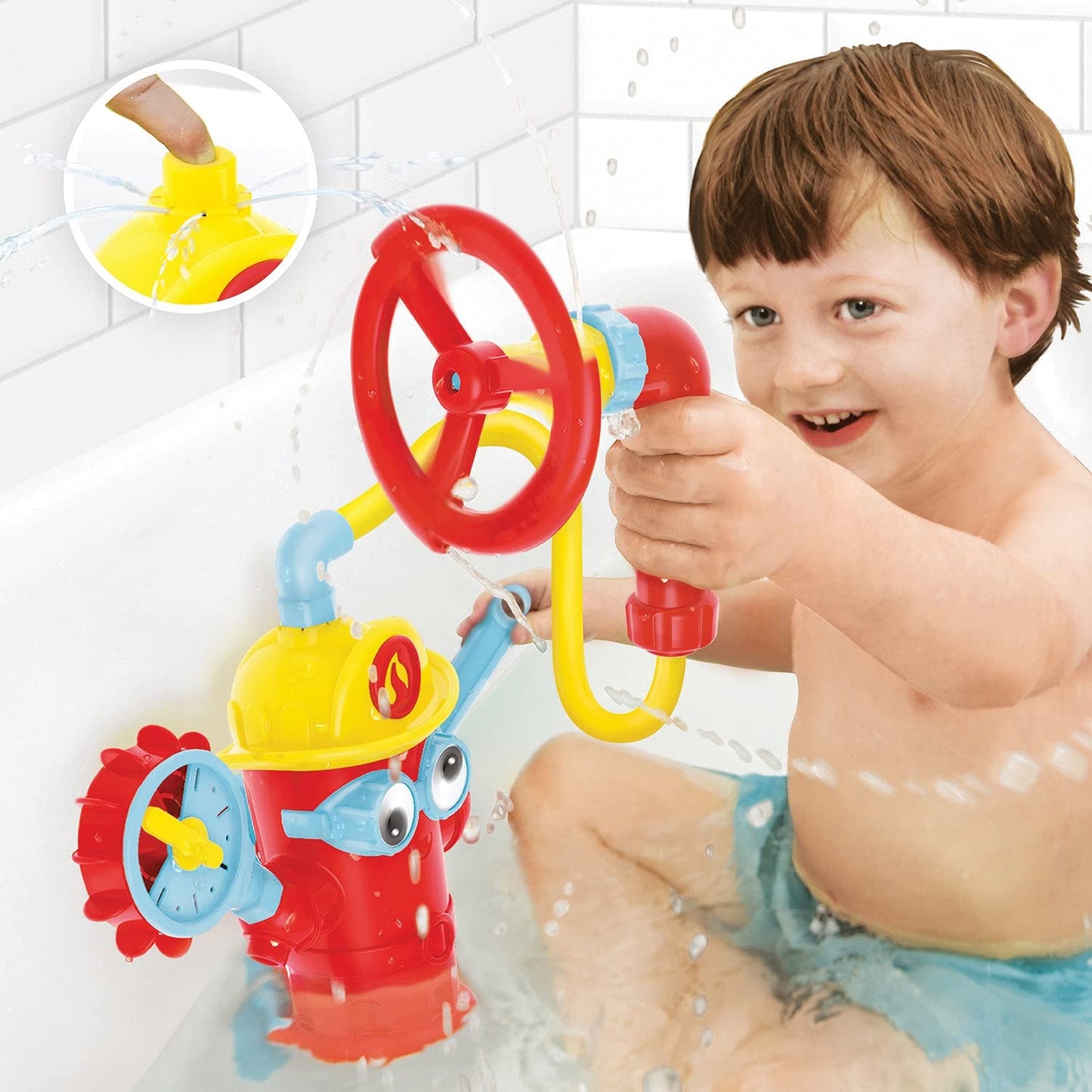 Yookidoo Baby Bath Toddler Toys (Ages 3+) - Ready Freddy Spray N Sprinkle Fire Hydrant Bathtime Toy - Includes Hose, Spray Nozzl