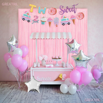 Pastel Pink Party Backdrop Decoration - GREATRIL Baby Pink Foil Fringe Streamers for Baby/Boo Day/Valentines/Cowgirl/Sweet/Cloud