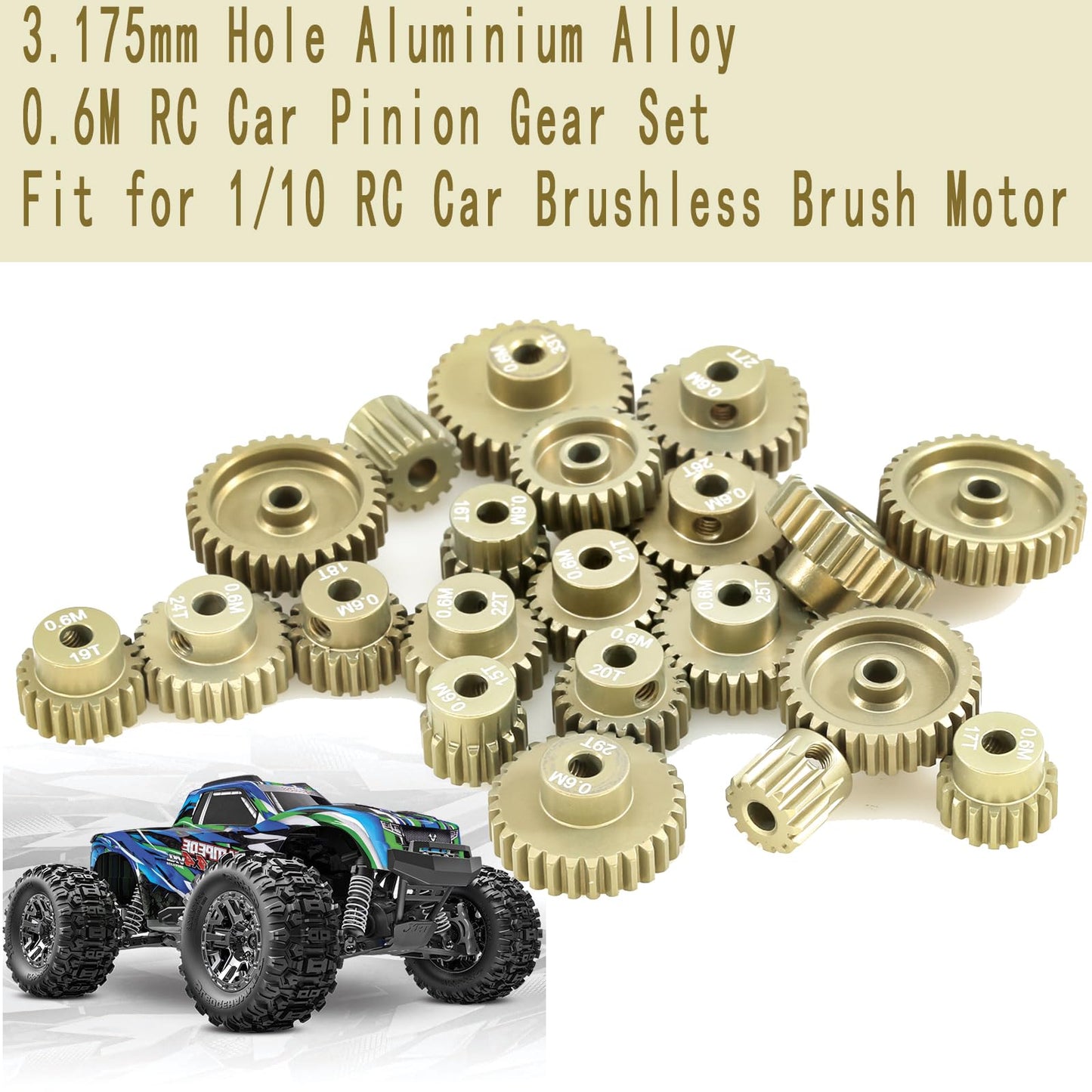 M0.6 Pinion Gear Set 3.175Mm 28T 29T 30T 31T 32T 33T 6Pcs 7075 Aluminum Alloy Metal Pinion Motor Gear For 1/10 Rc Car Brushed Br