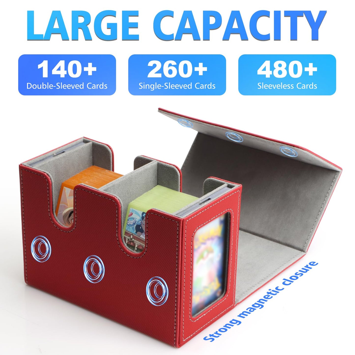 SANZIE Card Deck Box for MTG Commander Deck Box with 2 Toploaders 35PT fits 260+ Single Sleeved Trading Cards TCG Box for Magic Game Cards (Red&Grey)