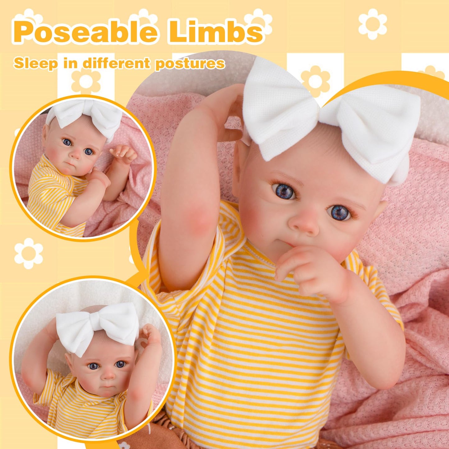 Jirachi Lifelike Reborn Baby Dolls, Real Life Full Body Newborn Baby Girl, 18 Inch Realistic Reborn Baby With Accessories For Girls Yellow
