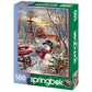 Springbok 500 Piece Jigsaw Puzzle - Winter Scene with Snowman & Red Barn - Made in USA - Multi-Color - Model 34-01605