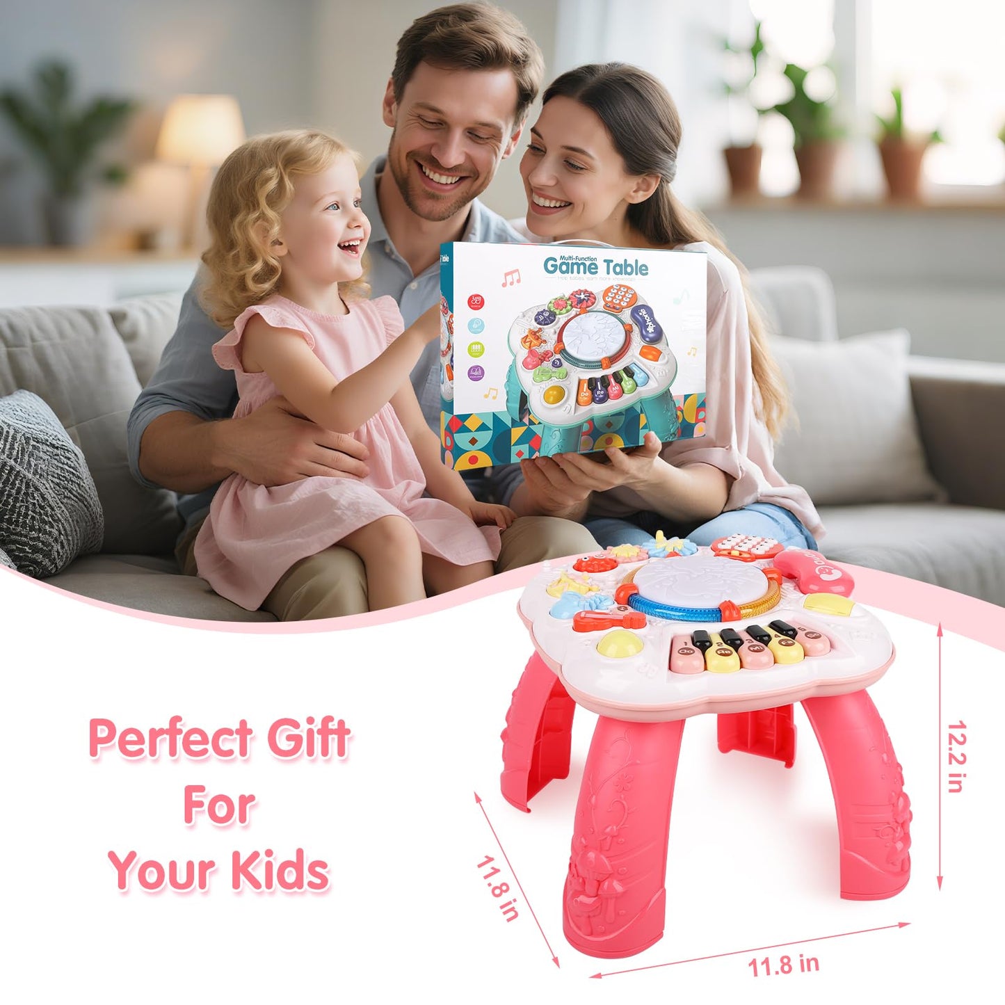 Dahuniu Baby Toy- Engaging Baby Activity Center For 6 12 18 Months Old- Safe, Sturdy, And Fun (11.8 X 11.8 X 12.2 Inches), (Pink