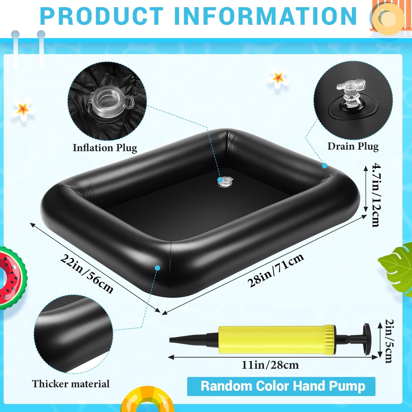 Filltouch Rectangular Inflatable Serving Bar Floating Drink Holder For Pool Inflatable Cup Holders Hot Tub Accessories For Adult