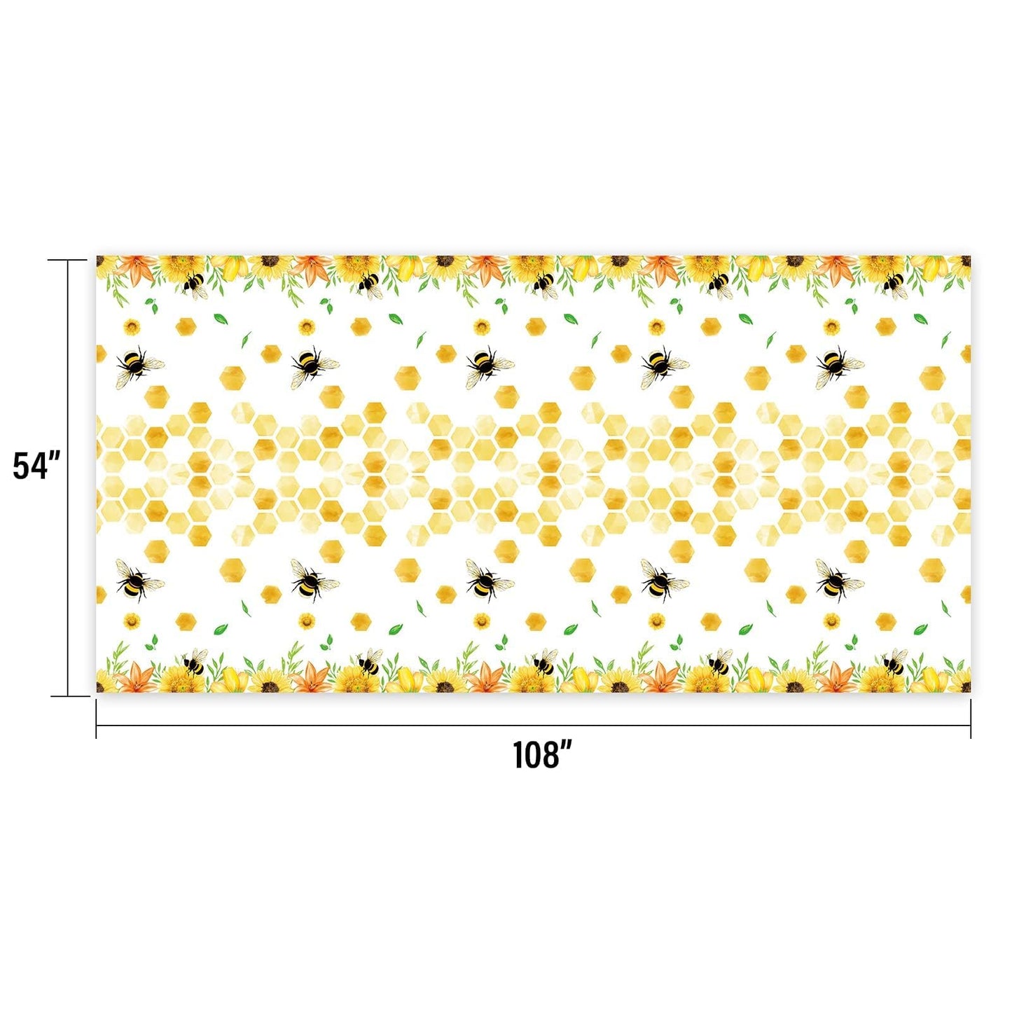 Wernnsai Bee Party Tablecloth - 2 Pack 108'' X 54'' Bee Birthday Party Supplies For Kids Girls B-Day Baby Shower Bumblebee Themed Party Decoration Large Plastic Disposable Table Cover