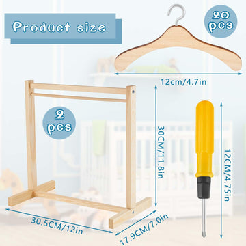 Civaner 11 Pcs Doll Garment Rack With Wooden Clothes Hanger For 18 Inch Girl Doll Clothes Mini Hangers Wardrobe Furniture Accessories For Dollhouse Baby Shower Supplies